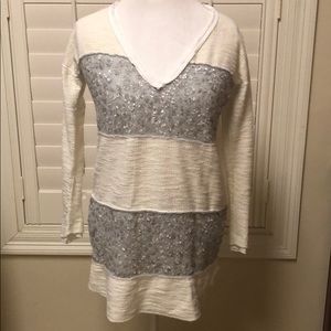 Free People Sequin and Textured V-Neck Sweater